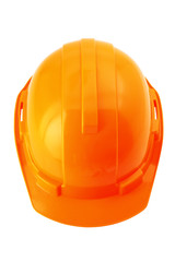 Top view of orange safety helmet on white or hard hat isolated clipping path.