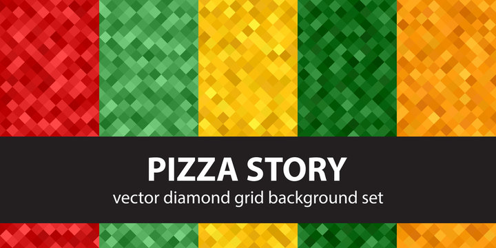 Diamond pattern set "Pizza Story". Vector seamless geometric backgrounds