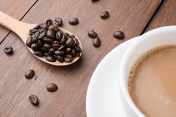 Coffee cup and coffee beans
