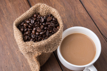 Coffee cup and coffee beans