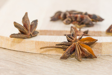 Close up Star anise seed on wood