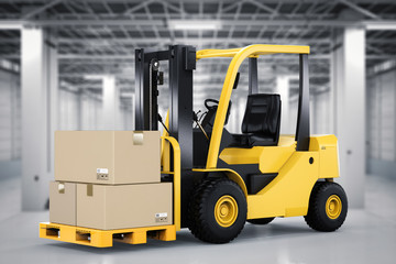 forklift truck with cardboard boxes