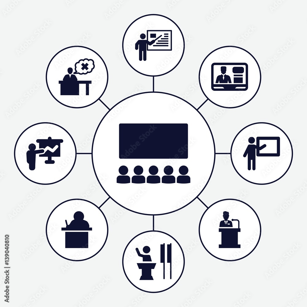 Poster set of 9 lecture filled icons