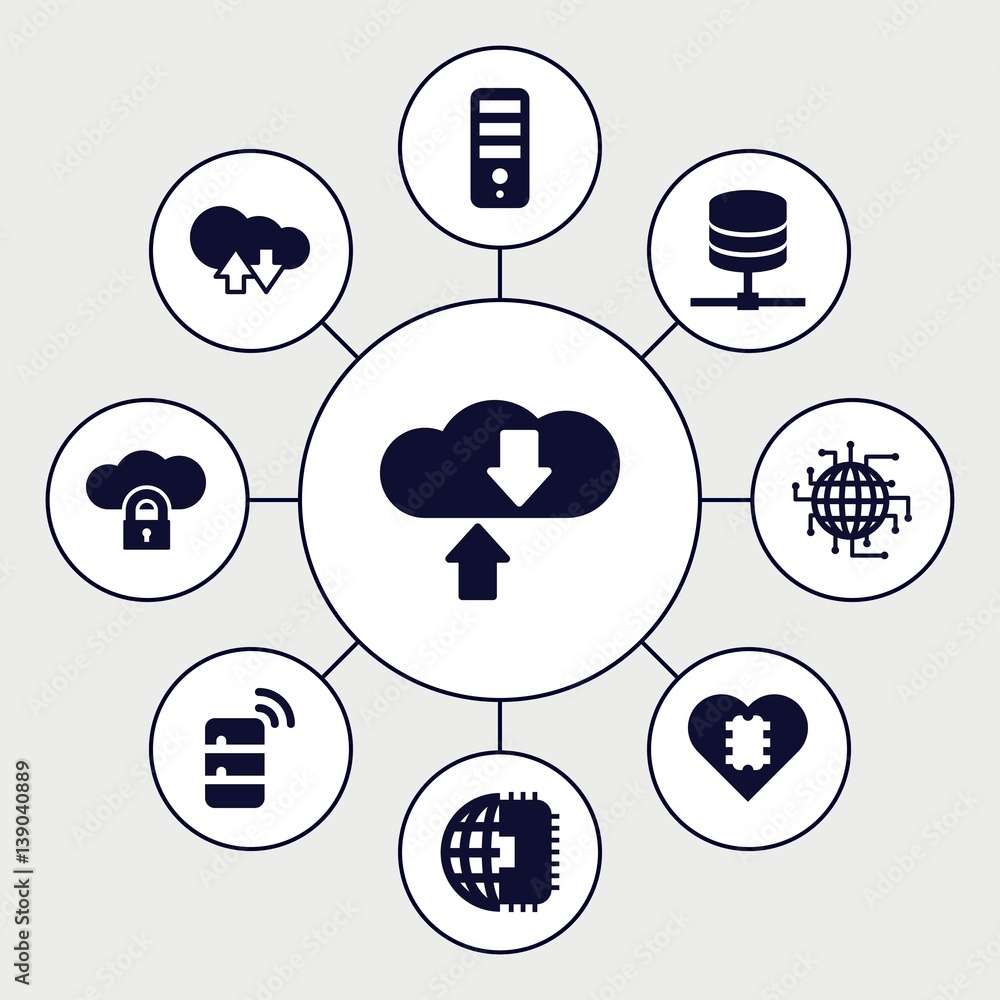 Poster set of 9 server filled icons