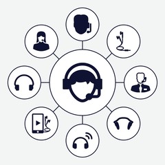 Set of 9 headset filled icons