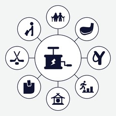 Set of 9 stick filled icons