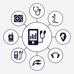 Set of 9 listen filled icons