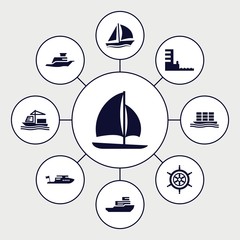 Set of 9 boat filled icons