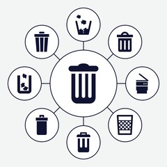 Set of 9 dustbin filled icons