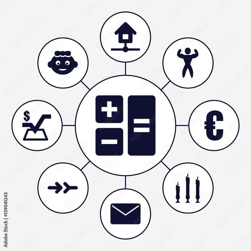 Poster set of 9 website filled icons