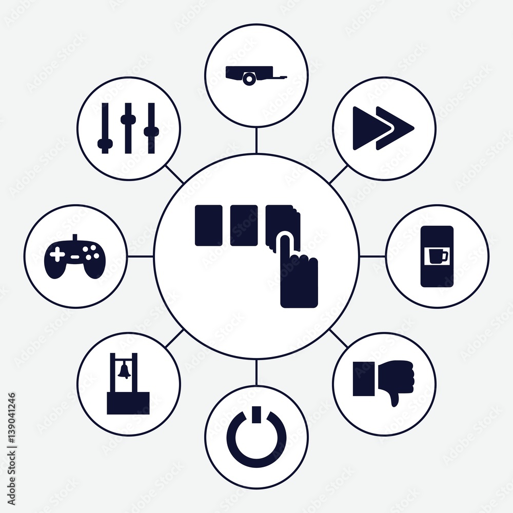 Poster set of 9 push filled icons