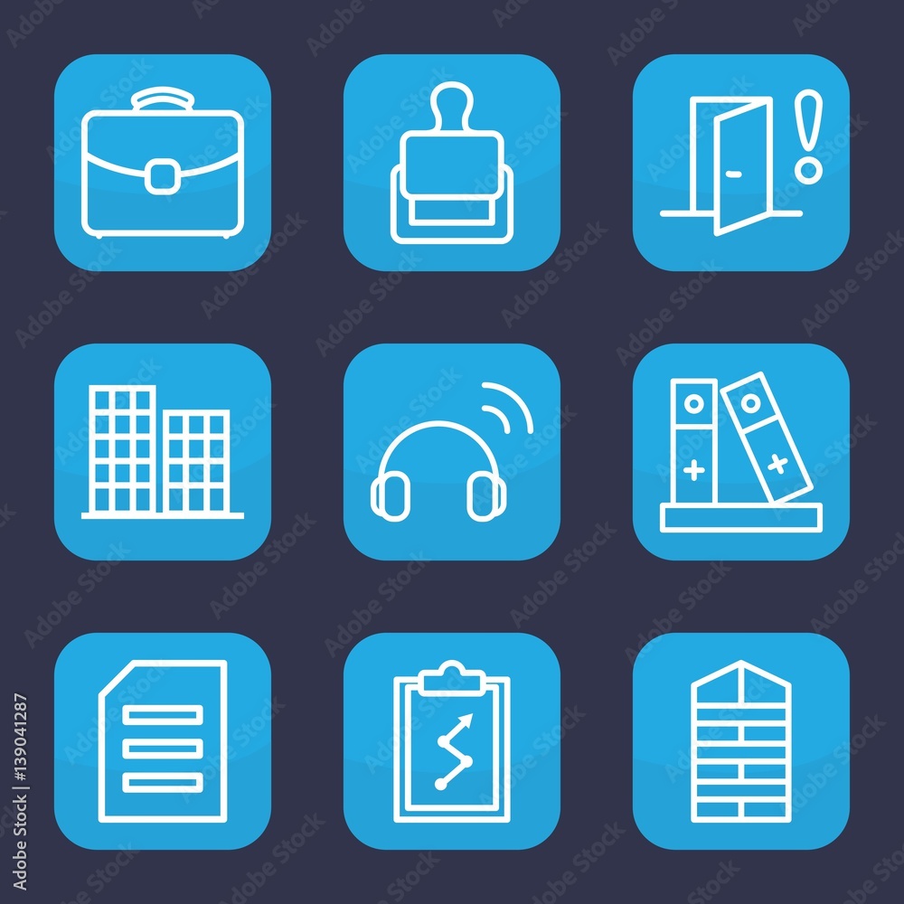 Poster set of 9 outline office icons