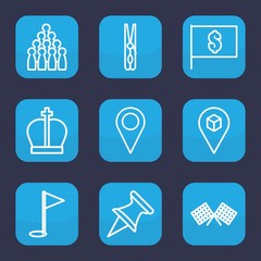 Set of 9 outline pin icons