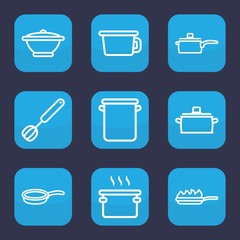 Set of 9 outline kitchenware icons