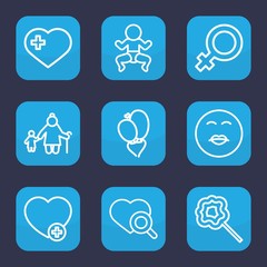 Set of 9 outline love icons