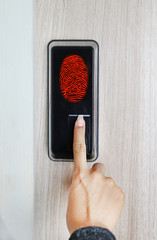 Fingerprint used as an identification method on a door lock. Digital illustration.