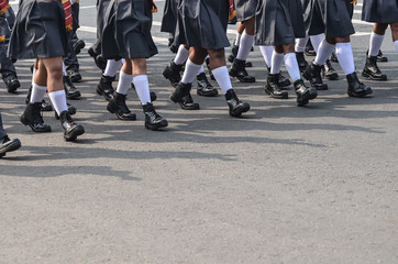 A group of girl is walking together