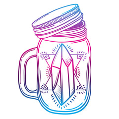 Print with a beautiful jar of crystal and diamond inside. vector illustration. a cocktail at the bar.