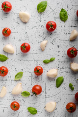 Tomato garlic basil background