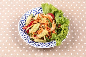 Spicy and sour mixed vegetable salad with cucumber.