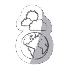 sticker blurred silhouette earth world cloud with rain and sun vector illustration