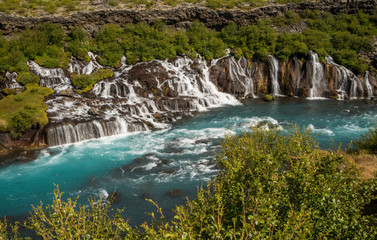 Scenic lava waterfall Hraunfossar
