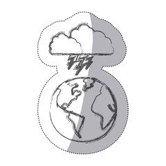 sticker blurred silhouette earth world cloud with cloud with lightnings vector illustration