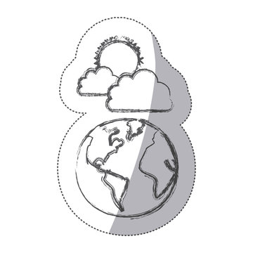 sticker blurred silhouette earth world cloud with rain and sun vector illustration