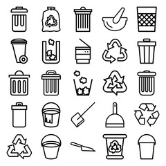 Set of 25 garbage outline icons