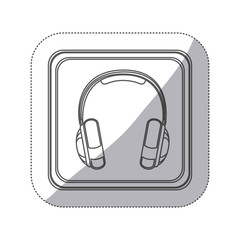 sticker monochrome silhouette square button with music headphones vector illustration