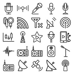 Set of 25 radio outline icons