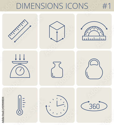 Dimensioneasure Outline Icons Weight Height Width Depth Dimensioneasure Outline Icons Weight Height Width Depth Length Angle Time Temperature Vector Thin Line Measurement Symbol Set