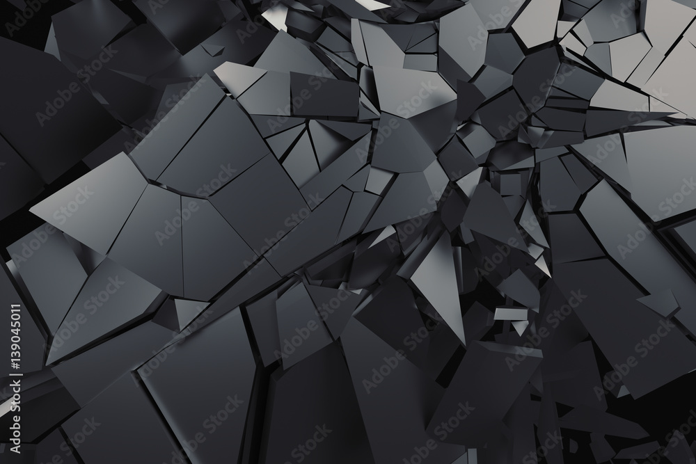 Poster abstract 3d rendering of cracked surface. background with broken shape. wall destruction. bursting w