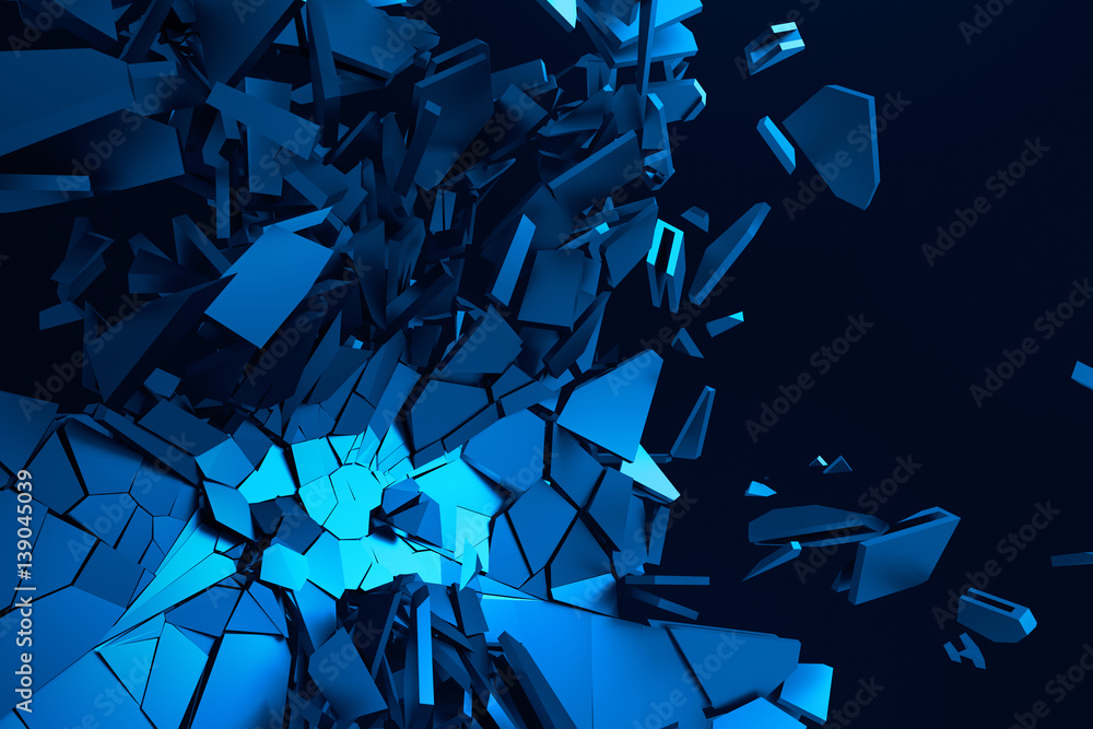 Poster abstract 3d rendering of cracked surface. background with broken shape. wall destruction. bursting w