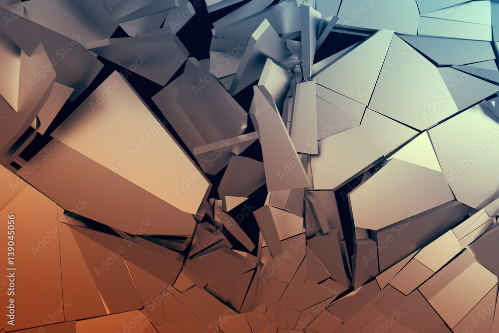 Poster abstract 3d rendering of cracked surface. background with broken shape. wall destruction. bursting w
