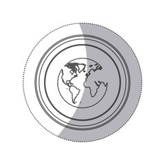 sticker monochrome silhouette circular button with earth world map vector illustration
