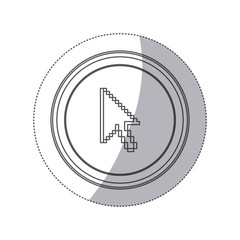 Fototapeta na wymiar sticker monochrome silhouette circular button with pixelated cursor arrow vector illustration