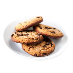Chocolate chip cookie isolated on white background. Closeup of a group of assorted cookies..