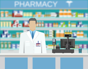 Modern interior pharmacy or drugstore