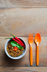 noodle Thai food Asian on wood background
