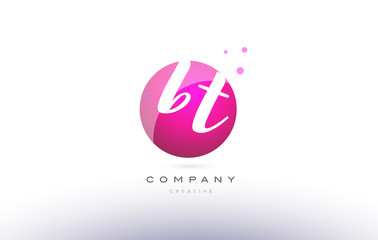bt b t  sphere pink 3d hand written alphabet letter logo