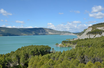 Fototapeta na wymiar Spring view of the blue lake Yesa