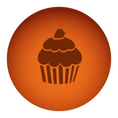 orange color circular frame with silhouette cupcake vector illustration