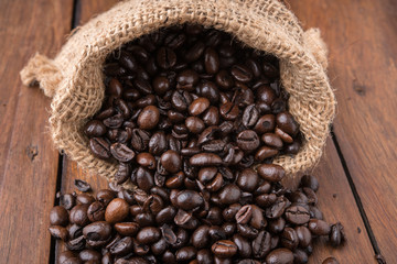 Coffee beans on old wood