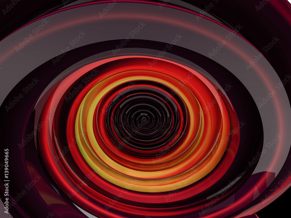 Poster abstract swirly red shape on black background. 3d rendering