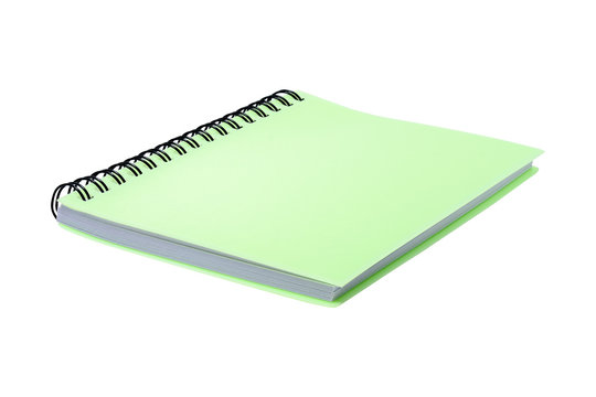 Green notebook isolated on white background