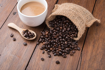 Coffee cup and coffee beans
