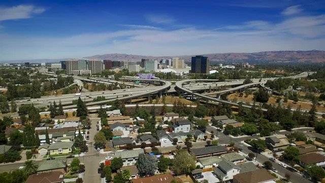 Aerial Freeway Interchange in San Jose - Silicon Valley