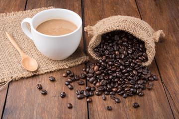 Coffee cup and coffee beans