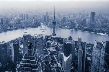 landmarks of Shanghai along Huangpu river in China.